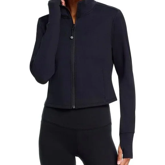AQUA Cropped Full Zip Mock Neck Jacket Black XS NWT - Picture 6 of 7